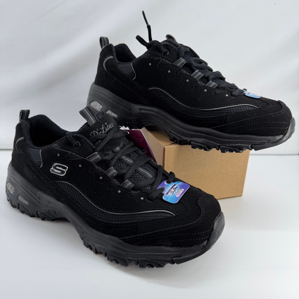 Skechers D'Lites Biggest Fan Black Wide Fit Sneakers 11930EW BBK Womens 11 NWT